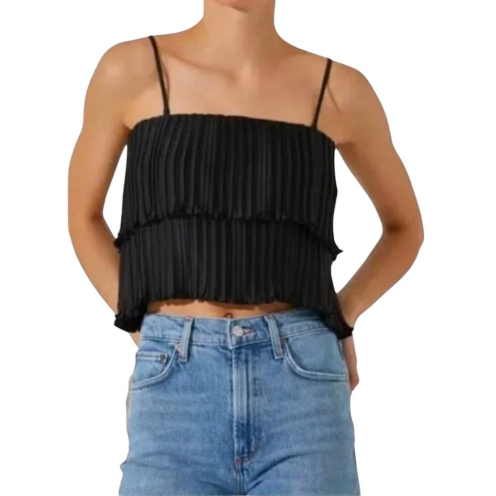 ASTR The Label Calita Pleated Crop Cami Black NWT M